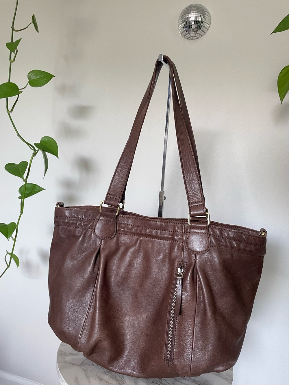 Marta Ponti Brown Leather Ruched Slouchy Shoulder Bag Hobo Made in Portugal